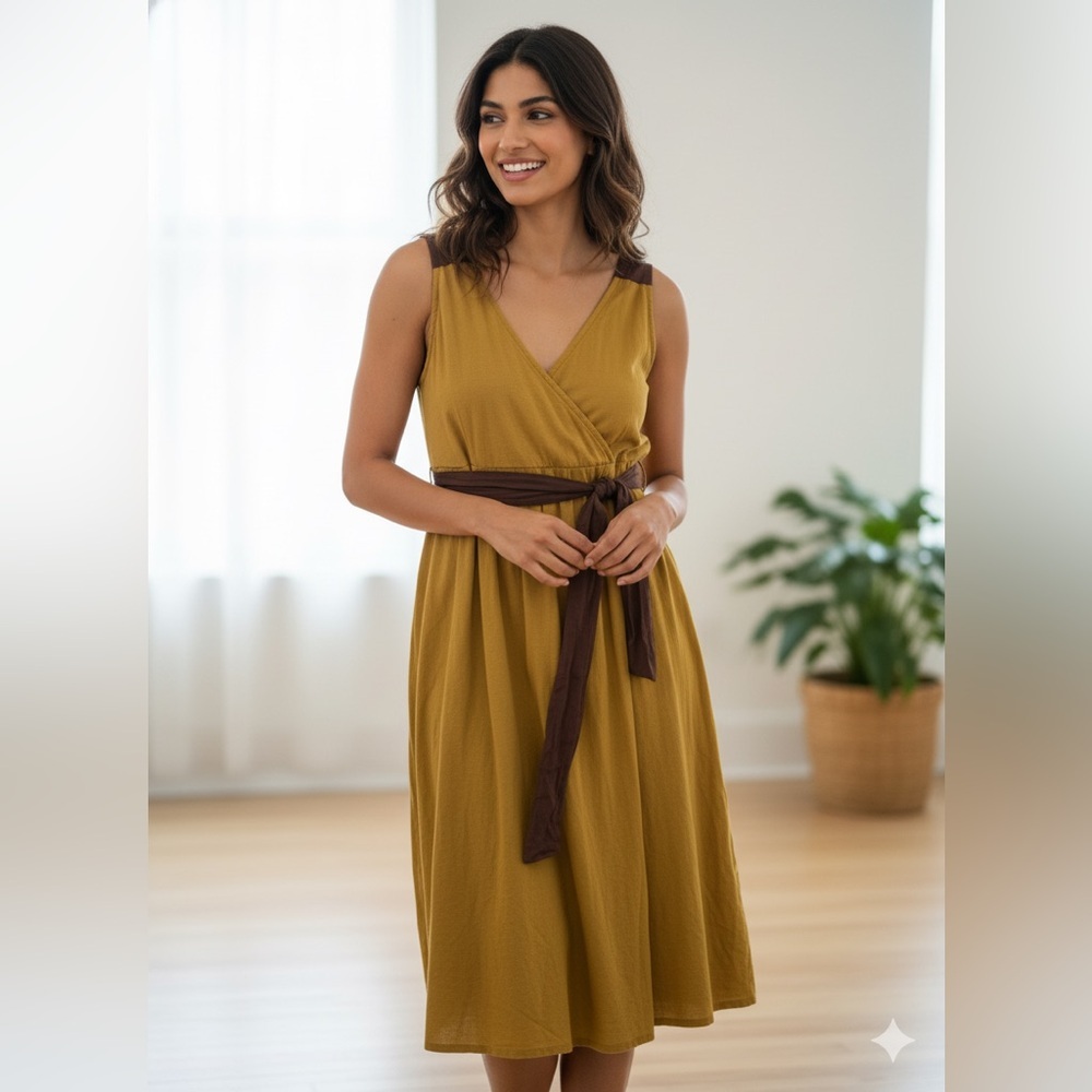 Elegant Mustard Wrap Dress